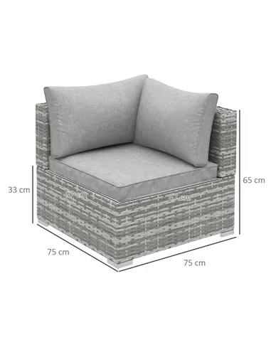 Outsunny Outdoor PE Rattan Corner Sofa, Garden Wicker Furniture Single Sofa Chair w/ Cushions, Light Grey
