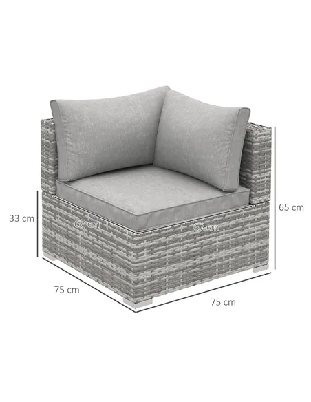 Outsunny Outdoor PE Rattan Corner Sofa, Garden Wicker Furniture Single Sofa Chair w/ Cushions, Light Grey