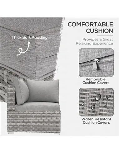 Outsunny Outdoor PE Rattan Corner Sofa, Garden Wicker Furniture Single Sofa Chair w/ Cushions, Light Grey