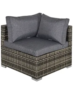 Outsunny Outdoor PE Rattan Corner Sofa, Garden Wicker Furniture Single Sofa Chair w/ Cushions, Deep Grey