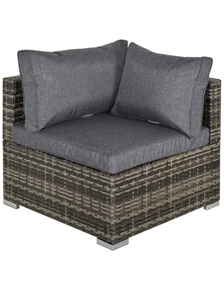 Outsunny Outdoor PE Rattan Corner Sofa, Garden Wicker Furniture Single Sofa Chair w/ Cushions, Deep Grey