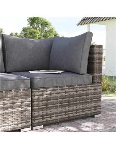 Outsunny Outdoor PE Rattan Corner Sofa, Garden Wicker Furniture Single Sofa Chair w/ Cushions, Deep Grey