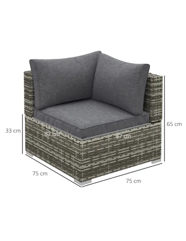 Outsunny Outdoor PE Rattan Corner Sofa, Garden Wicker Furniture Single Sofa Chair w/ Cushions, Deep Grey