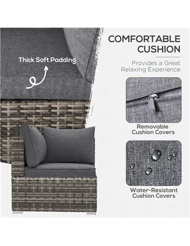 Outsunny Outdoor PE Rattan Corner Sofa, Garden Wicker Furniture Single Sofa Chair w/ Cushions, Deep Grey