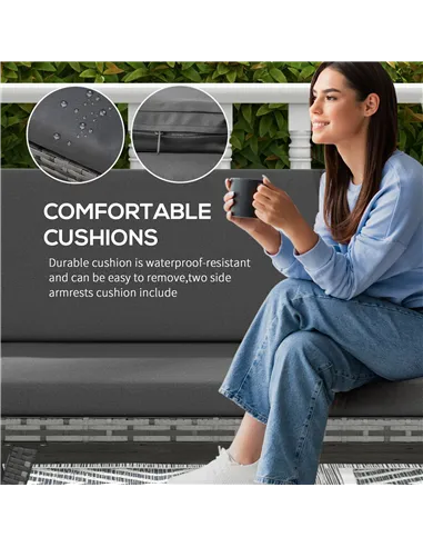 Outsunny 2 Seater Rattan Sofa with Cushions, 2-in-1 PE Rattan Daybed Sofa with Left Up or Down Armrests, Garden Chaise Lounger L