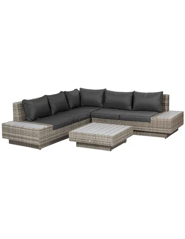 Outsunny 4 PCs Rattan Garden Furniture Outdoor Sectional Corner Sofa and Coffee Table Set  Conservatory Wicker Weave Furniture w