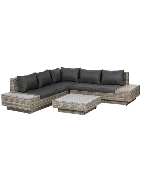 Outsunny 4 PCs Rattan Garden Furniture Outdoor Sectional Corner Sofa and Coffee Table Set  Conservatory Wicker Weave Furniture w