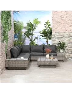 Outsunny 4 PCs Rattan Garden Furniture Outdoor Sectional Corner Sofa and Coffee Table Set  Conservatory Wicker Weave Furniture w 2