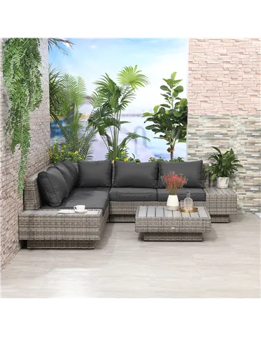 Outsunny 4 PCs Rattan Garden Furniture Outdoor Sectional Corner Sofa and Coffee Table Set  Conservatory Wicker Weave Furniture w