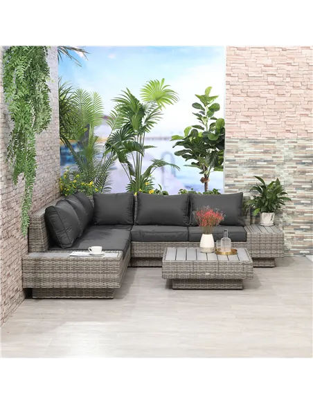 Outsunny 4 PCs Rattan Garden Furniture Outdoor Sectional Corner Sofa and Coffee Table Set  Conservatory Wicker Weave Furniture w