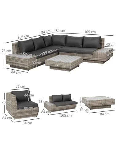 Outsunny 4 PCs Rattan Garden Furniture Outdoor Sectional Corner Sofa and Coffee Table Set  Conservatory Wicker Weave Furniture w