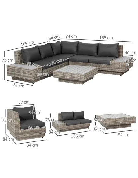 Outsunny 4 PCs Rattan Garden Furniture Outdoor Sectional Corner Sofa and Coffee Table Set  Conservatory Wicker Weave Furniture w