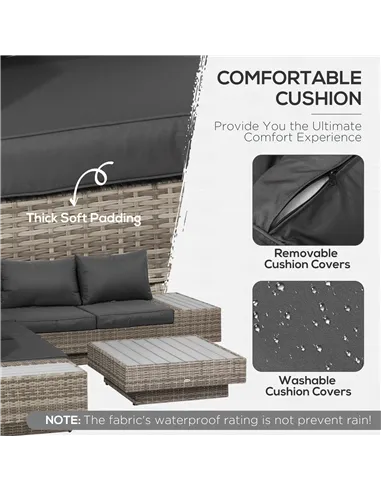 Outsunny 4 PCs Rattan Garden Furniture Outdoor Sectional Corner Sofa and Coffee Table Set  Conservatory Wicker Weave Furniture w