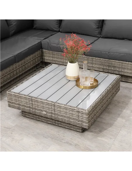 Outsunny 4 PCs Rattan Garden Furniture Outdoor Sectional Corner Sofa and Coffee Table Set  Conservatory Wicker Weave Furniture w