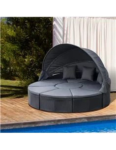 Outsunny 4 Pieces PE Rattan Garden Daybed Set, Outdoor Wicker Cushioned Round Sofa Bed Conversation Furniture with Coffee Table  2