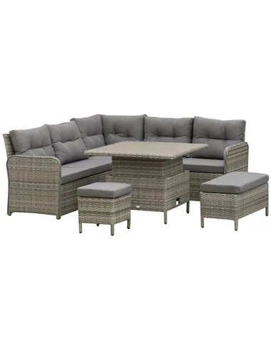 Outsunny 6 Pieces Outdoor PE Rattan Garden Furniture, Patio Wicker Sectional Conversation Corner Sofa w/ Soft Padded Cushion & L