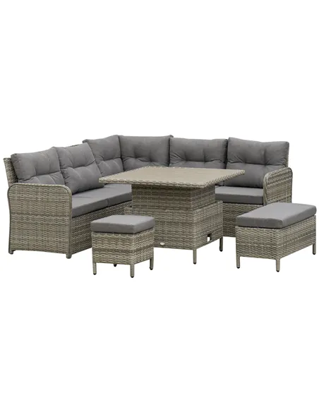 Outsunny 6 Pieces Outdoor PE Rattan Garden Furniture, Patio Wicker Sectional Conversation Corner Sofa w/ Soft Padded Cushion & L