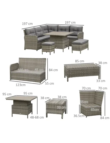 Outsunny 6 Pieces Outdoor PE Rattan Garden Furniture, Patio Wicker Sectional Conversation Corner Sofa w/ Soft Padded Cushion & L