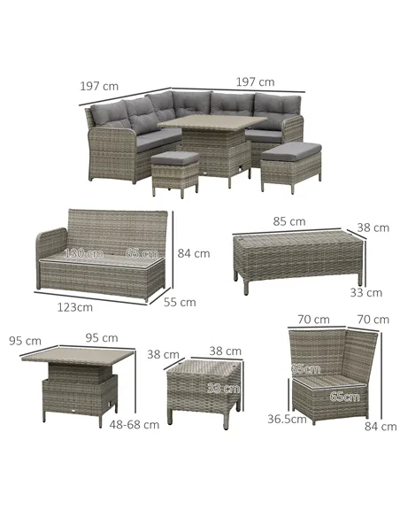 Outsunny 6 Pieces Outdoor PE Rattan Garden Furniture, Patio Wicker Sectional Conversation Corner Sofa w/ Soft Padded Cushion & L