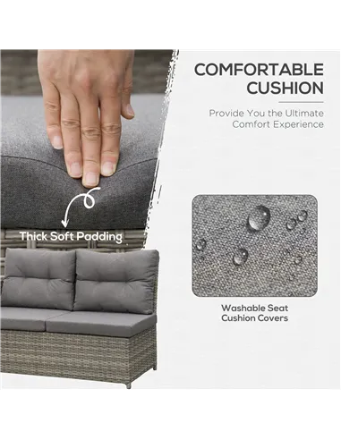 Outsunny 6 Pieces Outdoor PE Rattan Garden Furniture, Patio Wicker Sectional Conversation Corner Sofa w/ Soft Padded Cushion & L