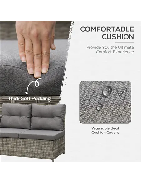 Outsunny 6 Pieces Outdoor PE Rattan Garden Furniture, Patio Wicker Sectional Conversation Corner Sofa w/ Soft Padded Cushion & L