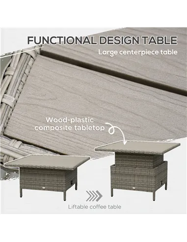 Outsunny 6 Pieces Outdoor PE Rattan Garden Furniture, Patio Wicker Sectional Conversation Corner Sofa w/ Soft Padded Cushion & L