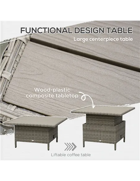 Outsunny 6 Pieces Outdoor PE Rattan Garden Furniture, Patio Wicker Sectional Conversation Corner Sofa w/ Soft Padded Cushion & L