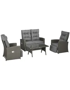 Outsunny 4 Piece Rattan Garden Furniture Set Outdoor Sofa Sectional Set with Glass Top Table for Poolside, Grey
