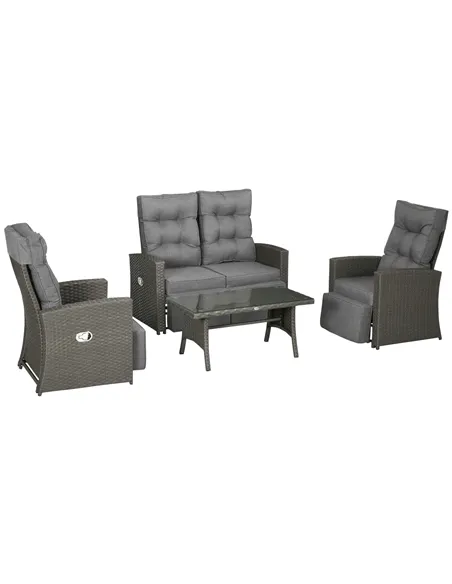 Outsunny 4 Piece Rattan Garden Furniture Set Outdoor Sofa Sectional Set with Glass Top Table for Poolside, Grey