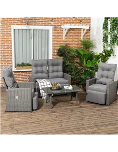 Outsunny 4 Piece Rattan Garden Furniture Set Outdoor Sofa Sectional Set with Glass Top Table for Poolside, Grey 2