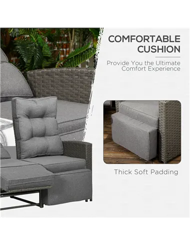 Outsunny 4 Piece Rattan Garden Furniture Set Outdoor Sofa Sectional Set with Glass Top Table for Poolside, Grey