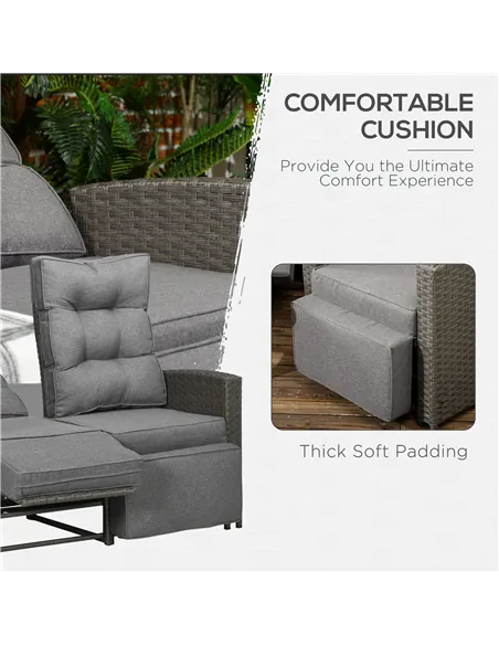 Outsunny 4 Piece Rattan Garden Furniture Set Outdoor Sofa Sectional Set with Glass Top Table for Poolside, Grey