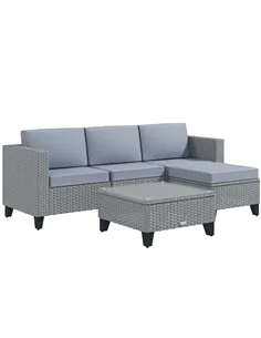 Outsunny 5-Piece Rattan Patio Furniture Set with Corner Sofa, Footstools, Coffee Table, for Poolside, Grey
