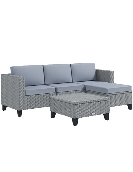 Outsunny 5-Piece Rattan Patio Furniture Set with Corner Sofa, Footstools, Coffee Table, for Poolside, Grey