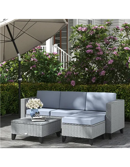 Outsunny 5-Piece Rattan Patio Furniture Set with Corner Sofa, Footstools, Coffee Table, for Poolside, Grey