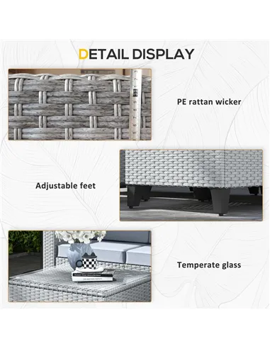 Outsunny 5-Piece Rattan Patio Furniture Set with Corner Sofa, Footstools, Coffee Table, for Poolside, Grey