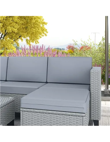 Outsunny 5-Piece Rattan Patio Furniture Set with Corner Sofa, Footstools, Coffee Table, for Poolside, Grey