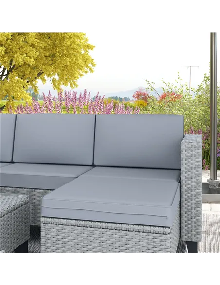 Outsunny 5-Piece Rattan Patio Furniture Set with Corner Sofa, Footstools, Coffee Table, for Poolside, Grey