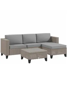 Outsunny 5-Piece Rattan Patio Furniture Set with Corner Sofa, Footstools, Coffee Table, for Poolside, Brown