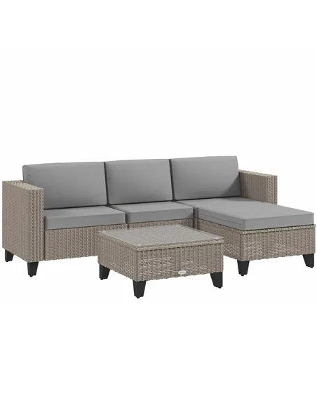 Outsunny 5-Piece Rattan Patio Furniture Set with Corner Sofa, Footstools, Coffee Table, for Poolside, Brown