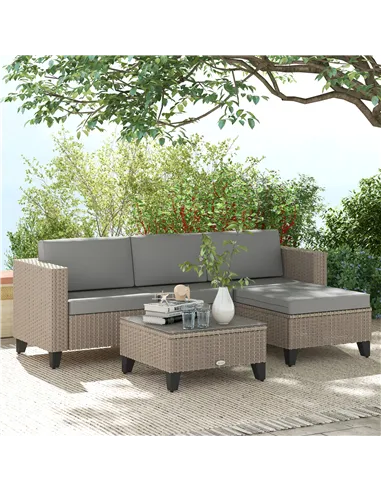 Outsunny 5-Piece Rattan Patio Furniture Set with Corner Sofa, Footstools, Coffee Table, for Poolside, Brown
