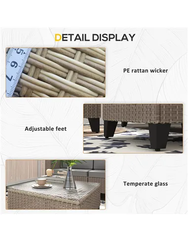 Outsunny 5-Piece Rattan Patio Furniture Set with Corner Sofa, Footstools, Coffee Table, for Poolside, Brown