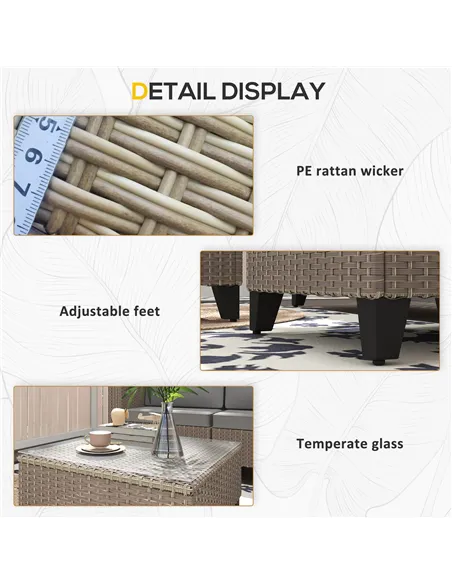 Outsunny 5-Piece Rattan Patio Furniture Set with Corner Sofa, Footstools, Coffee Table, for Poolside, Brown
