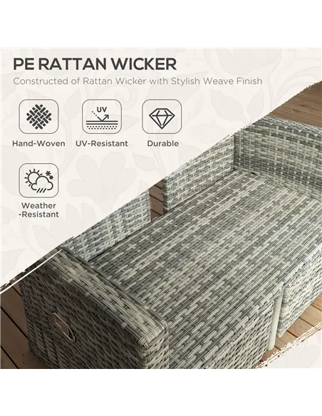 Outsunny 4 Piece Rattan Garden Furniture Set Outdoor Sofa Sectional Set with Glass Top Table for Poolside, Light Grey