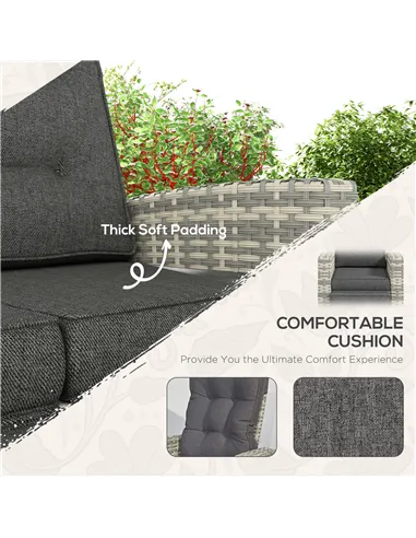 Outsunny 4 Piece Rattan Garden Furniture Set Outdoor Sofa Sectional Set with Glass Top Table for Poolside, Light Grey