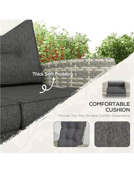 Outsunny 4 Piece Rattan Garden Furniture Set Outdoor Sofa Sectional Set with Glass Top Table for Poolside, Light Grey