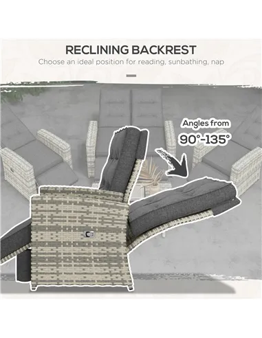 Outsunny 4 Piece Rattan Garden Furniture Set Outdoor Sofa Sectional Set with Glass Top Table for Poolside, Light Grey