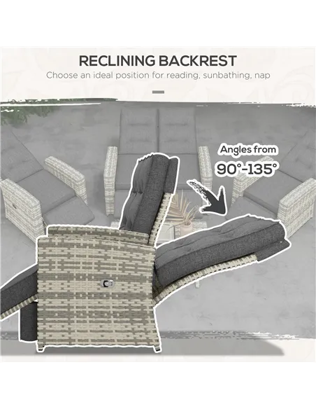 Outsunny 4 Piece Rattan Garden Furniture Set Outdoor Sofa Sectional Set with Glass Top Table for Poolside, Light Grey