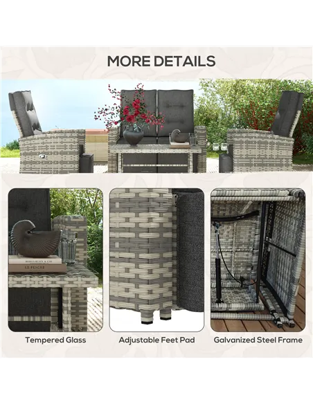 Outsunny 4 Piece Rattan Garden Furniture Set Outdoor Sofa Sectional Set with Glass Top Table for Poolside, Light Grey