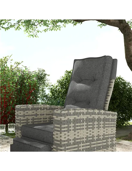 Outsunny 4 Piece Rattan Garden Furniture Set Outdoor Sofa Sectional Set with Glass Top Table for Poolside, Light Grey